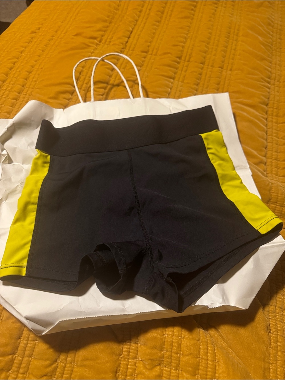 Women’s Abysse Surf Swim Black Bike Shorts with Yellow Side Panels